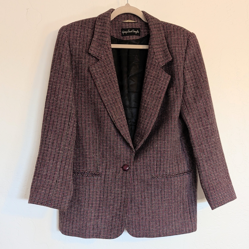 VTG Giorgio Sant' Angelo Wool Houndstooth Blazer Dark Academia Career Heirloom